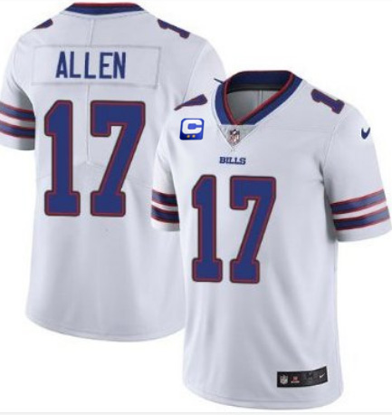 Men's Buffalo Bills #17 Josh Allen White With C Patch Limited Stitched Jersey Men's Buffalo Bills #17 Josh Allen White With C Patch Limited Stitched Jersey